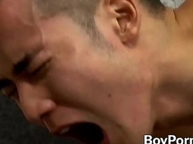 Japanese jock Yoshi Kawasaki cums after hardcore doggystyle office asian gay porn