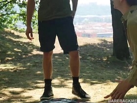 Camp Site Outdoor Bareback Threesome Spit Roast freeze gay porn japan