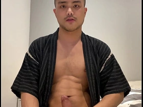 Asian boy in Jinbei stroking gay porn japan dad